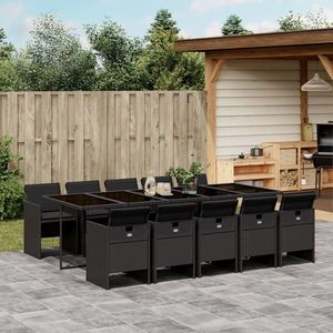 vidaXL Set mobilier de exterior cu perne, 11 piese, negru, poliratan imagine