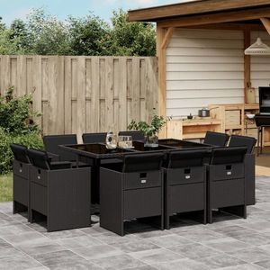 vidaXL Set mobilier de exterior cu perne, 11 piese, negru, poliratan imagine