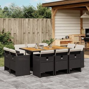 vidaXL Set mobilier de exterior cu perne, 11 piese, negru, poliratan imagine