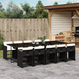 vidaXL Set mobilier de exterior cu perne, 11 piese, negru, poliratan imagine