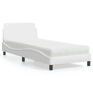 vidaXL Pat cu saltea, alb, 90x190 cm, piele ecologică imagine