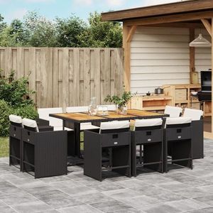 vidaXL Set mobilier de exterior cu perne, 11 piese, negru, poliratan imagine