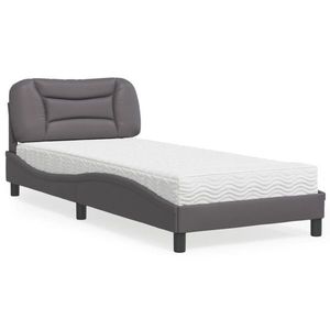 vidaXL Pat cu saltea, gri, 90x190 cm, piele ecologică imagine