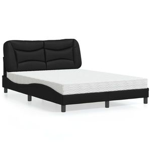 vidaXL Pat cu saltea, negru, 140x190 cm, piele ecologică imagine