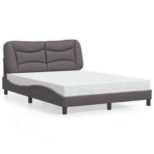 vidaXL Pat cu saltea, gri, 140x190 cm, piele ecologică imagine