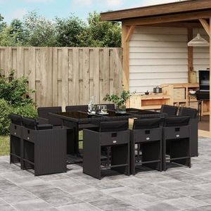 vidaXL Set mobilier de exterior cu perne, 11 piese, negru, poliratan imagine