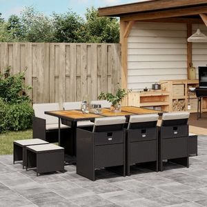 vidaXL Set mobilier de exterior cu perne, 11 piese, negru, poliratan imagine