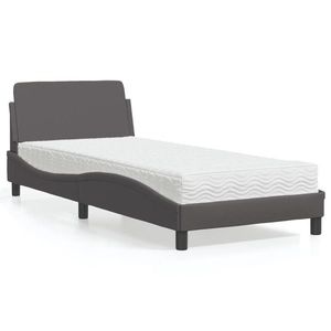 vidaXL Pat cu saltea, gri, 90x190 cm, piele ecologică imagine