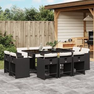 vidaXL Set mobilier de exterior cu perne, 11 piese, negru, poliratan imagine