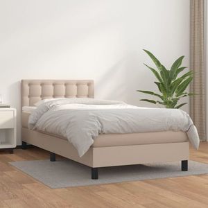 vidaXL Pat box spring cu saltea, cappuccino, 90x190 cm piele ecologică imagine