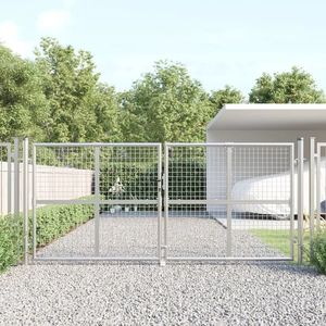 vidaXL Poartă de grădină din plasă argintie 300x175 cm oțel galvanizat imagine