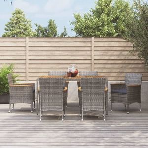 vidaXL Set mobilier de exterior, 7 piese, gri, poliratan, lemn acacia imagine