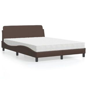 vidaXL Pat cu saltea, maro, 140x190 cm, piele ecologică imagine