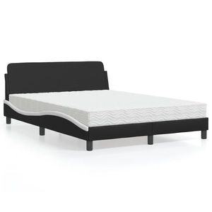 vidaXL Pat cu saltea, negru și alb, 140x190 cm, piele ecologică imagine