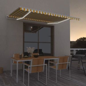 vidaXL Copertină retractabilă manual cu LED, galben și alb, 450x350 cm imagine