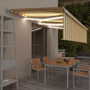 vidaXL Copertină retractabilă manual cu stor&LED, galben&alb, 6x3 m imagine