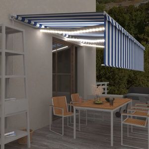 vidaXL Copertină retractabilă manual cu stor&LED, albastru&alb, 6x3 m imagine