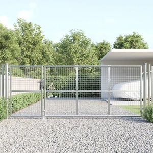 vidaXL Poartă de grădină din plasă argintie 350x175 cm oțel galvanizat imagine