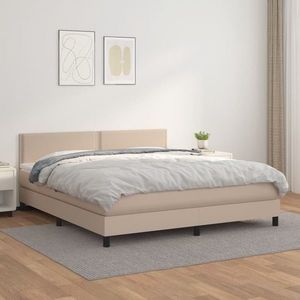 vidaXL Pat box spring cu saltea, cappuccino, 160x200cm piele ecologică imagine