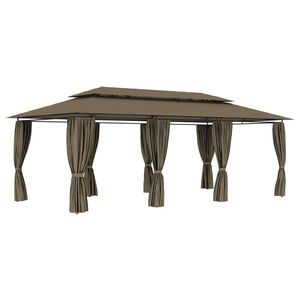 vidaXL Pavilion cu perdele, gri taupe, 600 x 298 x 270 cm, 180 g/m² imagine