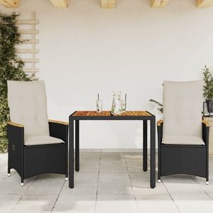 vidaXL Set bistro cu perne, 3 piese, negru, poliratan imagine