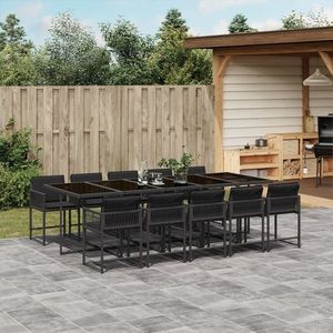 vidaXL Set mobilier de exterior cu perne, 11 piese, negru, poliratan imagine