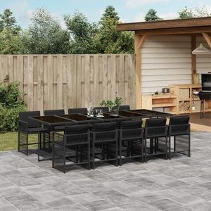 vidaXL Set mobilier de exterior cu perne, 11 piese, negru, poliratan imagine