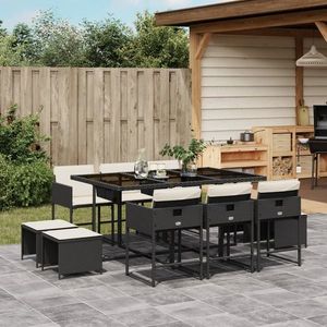 vidaXL Set mobilier de exterior cu perne, 11 piese, negru, poliratan imagine