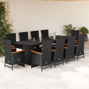 vidaXL Set mobilier de exterior cu perne, 11 piese, negru, poliratan imagine