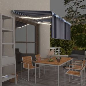 vidaXL Copertină retractabilă manual cu stor&LED albastru&alb 3, 5x2, 5m imagine