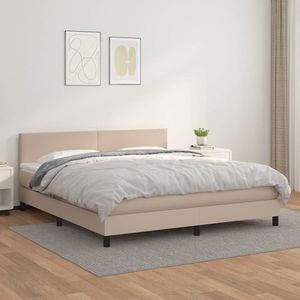 vidaXL Pat box spring cu saltea, cappuccino, 160x200cm piele ecologică imagine