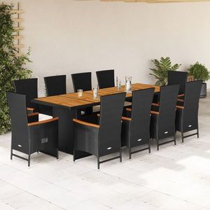 vidaXL Set mobilier de exterior cu perne, 11 piese, negru, poliratan imagine