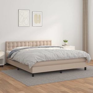 vidaXL Pat box spring cu saltea, cappuccino, 160x200cm piele ecologică imagine