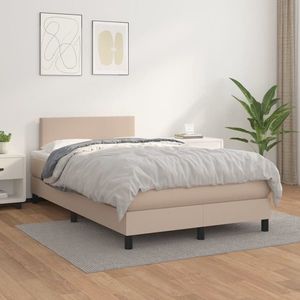 vidaXL Pat box spring cu saltea, cappuccino, 120x200cm piele ecologică imagine