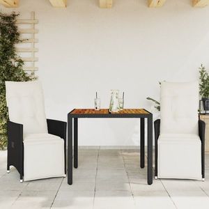 vidaXL Set bistro cu perne, 3 piese, negru, poliratan imagine