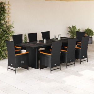 vidaXL Set mobilier de grădină cu perne, 9 piese, negru, poliratan imagine