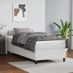 vidaXL Pat box spring cu saltea, alb, 100x200 cm, piele ecologică imagine