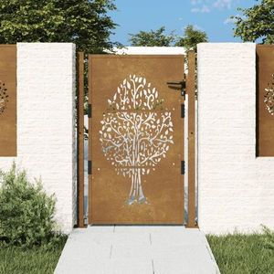 vidaXL Poartă pentru grădină, 105x155 cm, oțel corten, model copac imagine