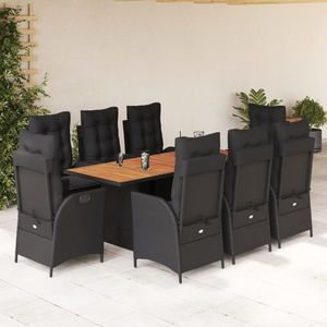 vidaXL Set mobilier de grădină cu perne, 9 piese, negru, poliratan imagine