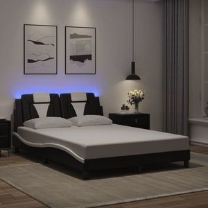 vidaXL Cadru de pat cu lumini LED negru/alb 140x190 cm piele ecologică imagine