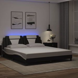 vidaXL Cadru de pat cu lumini LED negru/alb 180x200 cm piele ecologică imagine