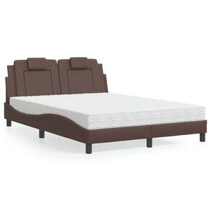 vidaXL Pat cu saltea, maro, 140x190 cm, piele ecologică imagine