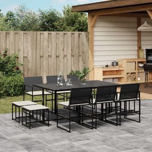 vidaXL Set mobilier de exterior cu perne, 11 piese, negru, poliratan imagine