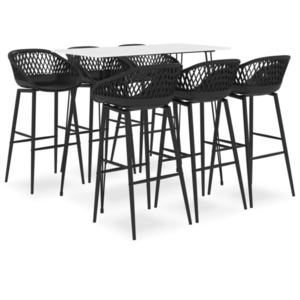 vidaXL Set mobilier de bar, 7 piese, alb și negru imagine