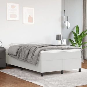 vidaXL Pat box spring cu saltea, alb, 120x200 cm, piele ecologică imagine