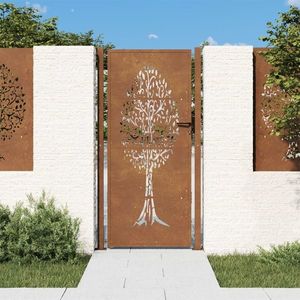 vidaXL Poartă de grădină, 105x205 cm, oțel corten, model copac imagine