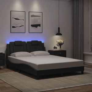 vidaXL Cadru de pat cu lumini LED, gri, 140x190 cm, piele ecologică imagine