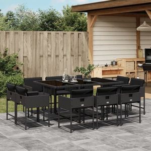 vidaXL Set mobilier de exterior cu perne, 11 piese, negru, poliratan imagine