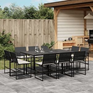 vidaXL Set mobilier de exterior cu perne, 11 piese, negru, poliratan imagine