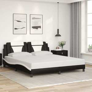 vidaXL Cadru de pat cu tăblie negru și alb 180x200cm piele artificială imagine